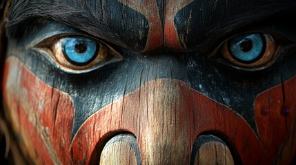 Close-Up of Traditional Inuit Face Mask with Bold Patterns