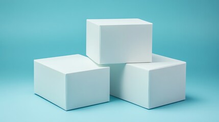 Three White Boxes Stacked on Blue Background