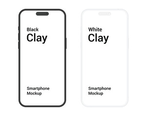 smartphone mockup with blank screen in clay flat vector style. black and white mobile phone mockup front view. vector illustration	
