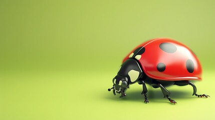 Fototapeta premium A red ladybug with black spots on a green background.