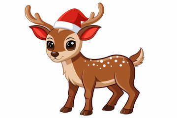 Christmas baby reindeer vector art with Santa Claus hat, Funny Xmas deer illustration on white background