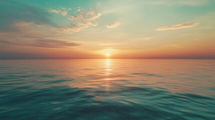 Fototapeta premium Sunset Serenity at the Seashore: Golden Rays Blending the Sky and Sea Horizon