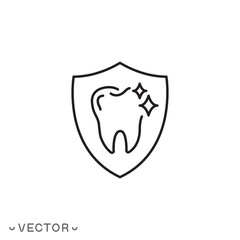 tooth with shield icon, dental protection and care, thin line symbol isolated on white background, editable stroke eps 10 vector illustration