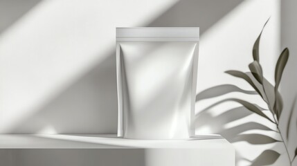 White Stand with a Blank Pouch and Plant Shadow