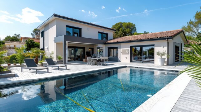 Maison Moderne avec Piscine et Jardin Terrasse. Villa Contemporaine