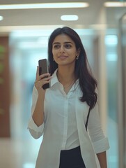 Fototapeta premium Professional Woman Using Smartphone in Office