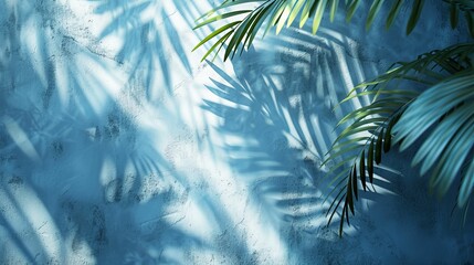 Palm Leaf Shadows on a Blue Wall