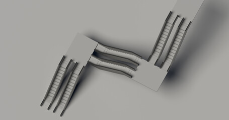 3d rendered voxel escalators top view