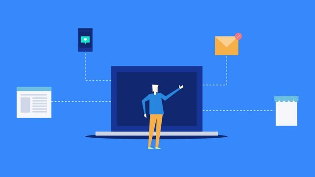 Omni channel marketing customer centric digital marketing e-business strategy SMM, SEO, Email communication conceptual video animation.