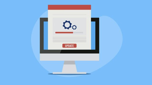 Software installation, mobile application update and website version system upgradation computer technology conceptual video animation.