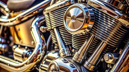Close-up of a motorcycle engine showing intricate details, motorcycle, engine, close-up, detailed, metal, machinery