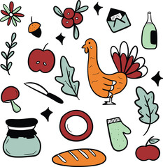 Thanksgiving doodle illustration collection set. Happy thanksgiving celebreation