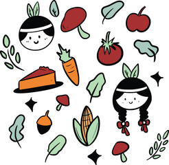 Thanksgiving doodle illustration collection set. Happy thanksgiving celebreation