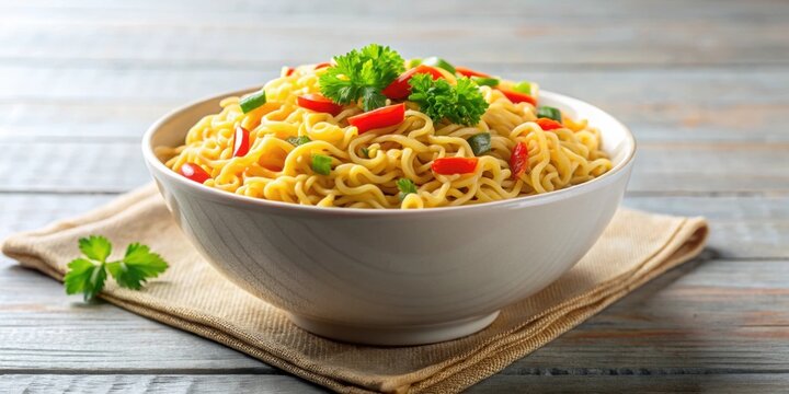 Bowl of delicious cooked indomie instant noodles on background, indomie, instant noodles, bowl, cooked, tasty, snack, dinner