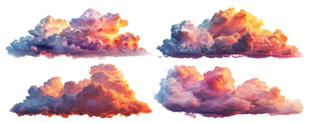 Set of picturesque sunset clouds, cut out