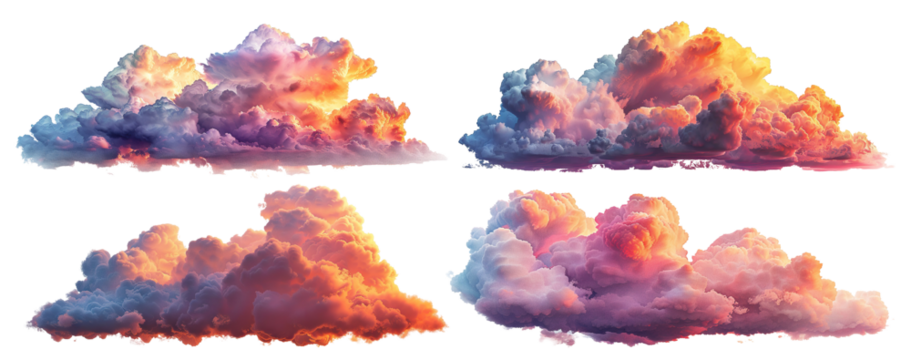 Set of picturesque sunset clouds, cut out