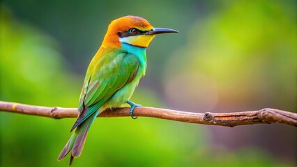 Obraz premium Vibrant Asian green bee eater bird perched on a branch , nature, wildlife, vibrant, green, bee eater, bird, perched, branch