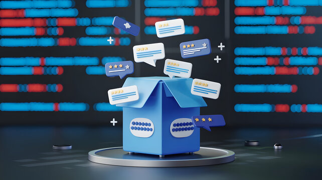 Customer Feedback: A digital suggestion box with floating comments and reviews, symbolizing the importance of customer feedback in business.