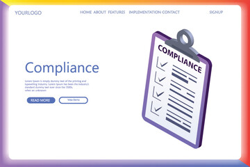Naklejka premium Compliance isometric landing page, concept of business policy documents