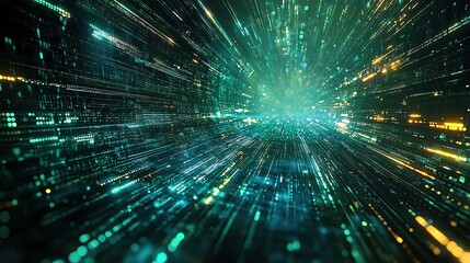 Naklejka premium Dynamic abstract background featuring vibrant light trails and digital particles, creating a sense of speed and movement.