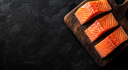 Fresh Raw Salmon Fillets on Wooden Cutting Board – High-Quality Seafood for Healthy Cooking and Gourmet Culinary Concepts