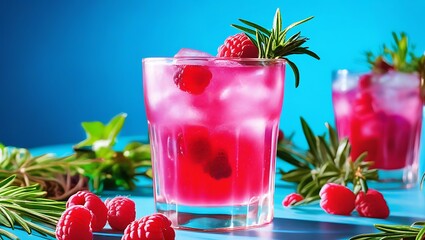 Refreshing summer drink Raspberry Rosemary Bliss with ice