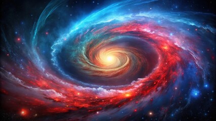 Obraz premium Swirling red and blue spiral galaxy in abstract background, galaxy, swirling, red, blue, spiral, abstract, background