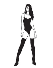 sketch art of woman model in black swimsuit