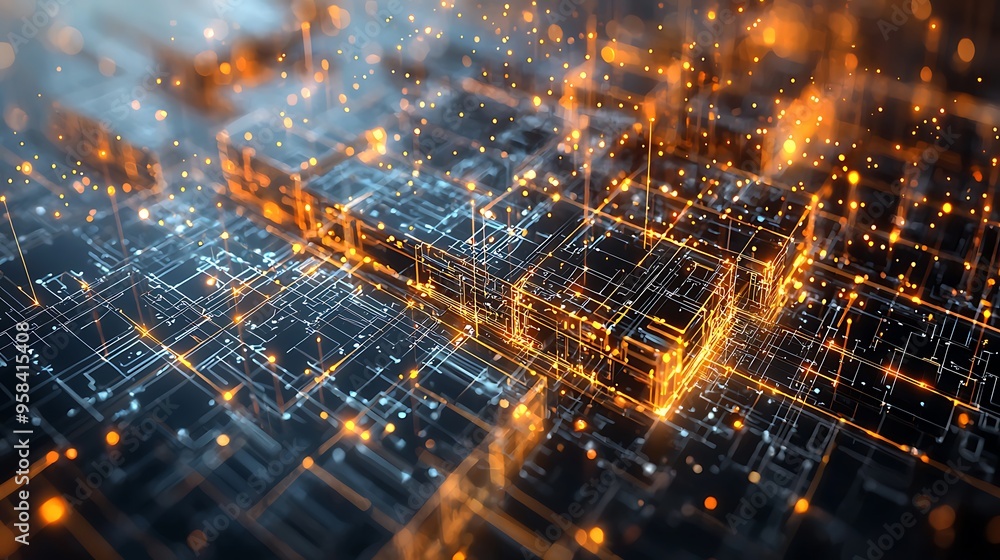 Poster glowing lines connect in an abstract digital network, evoking a futuristic technology background.