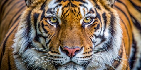 Fototapeta premium Close up image of a tiger showcasing its intense gaze and striped fur , wildlife, predator, feline, animal, nature, carnivore