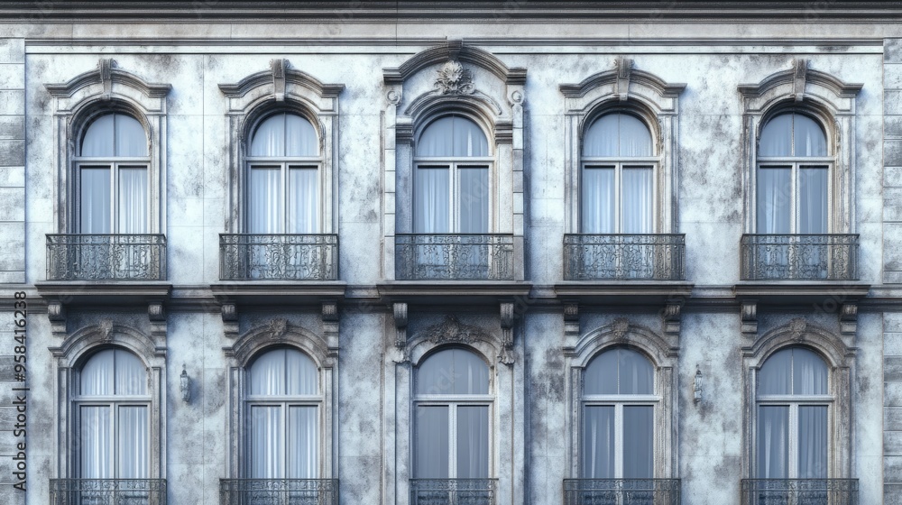 Poster 3d rendering of a building facade featuring windows
