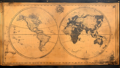 Fototapeta premium A weathered antique world map