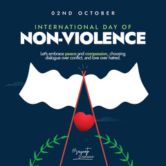 International Day of Non Violence. 2nd October Non violence day celebration banner with two white flags indicating peace, negotiation. The day celebrates birthday of Gandhi pioneer of non violence