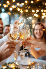 A group of people are holding up their wine glasses to toast