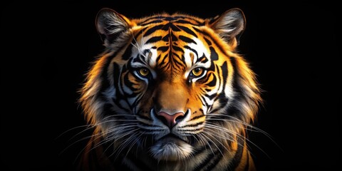 Fototapeta premium Silhouette of a fierce tiger head , wild, predator, animal, strong, power, jungle, safari, wildlife, feline, aggressive, fierce