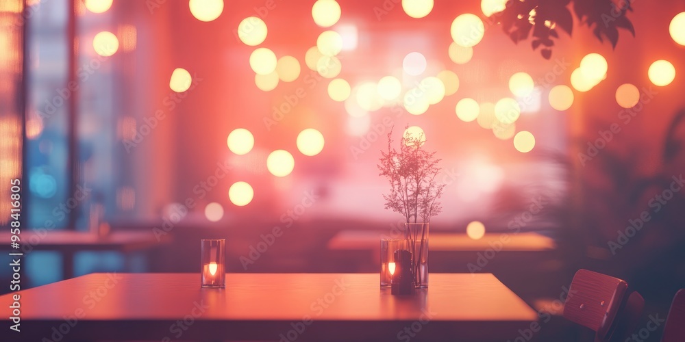 Poster 3d rendering of an abstract blurred restaurant background with bokeh effect