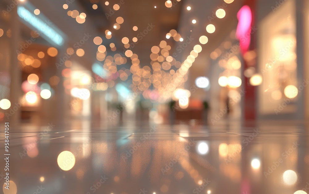 Poster 3d rendering of a vibrant bokeh effect in a retail environment