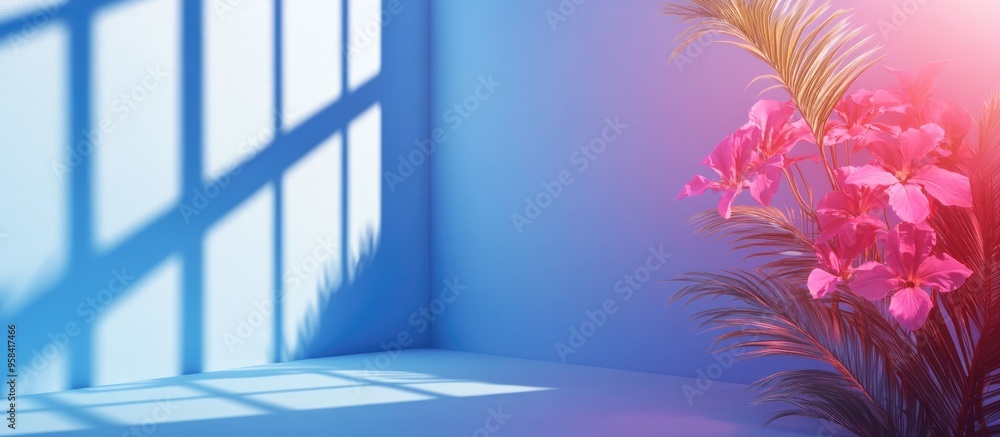 Poster 3d rendering of an abstract blue gradient studio background for product presentation featuring an em