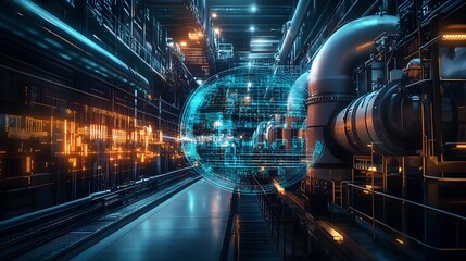 Virtual Power Station with Real-Time Data and Efficiency Metrics Displayed in Holographic Overlay