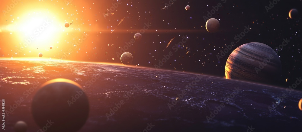 Poster High resolution images showcasing the creation of solar system planets in a 3D cartoon rendering