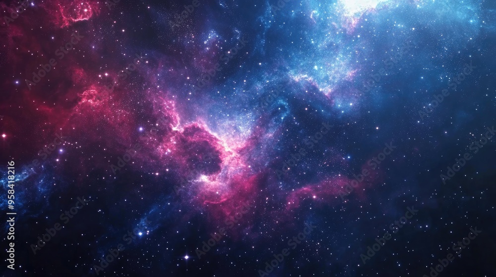 Poster Universe filled with stars nebula and galaxy in a 3D cartoon rendering using watercolor
