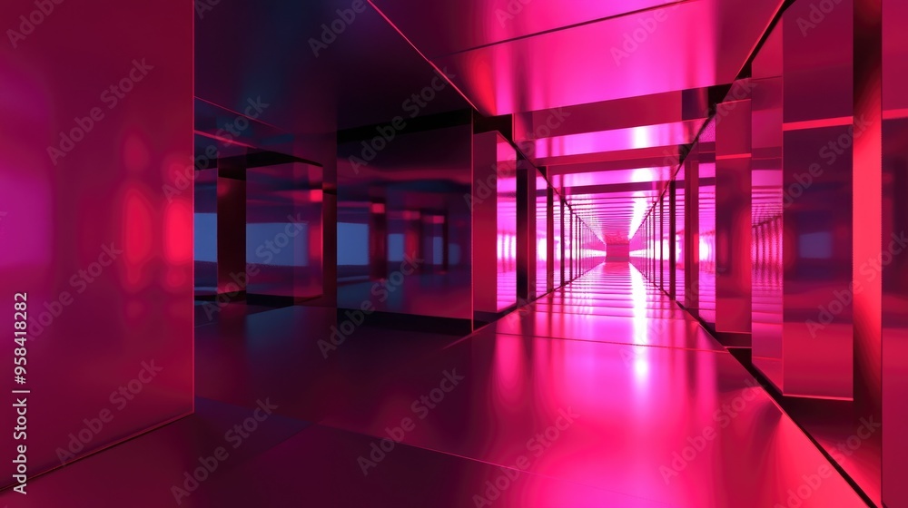 Poster Abstract fractal background featuring a tunnel and squares in a 3D cartoon rendering