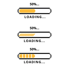 Loading bar progress icon at 50%. Upload or download speed. A yellow element for websites and graphic resources.