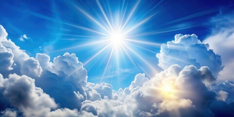 Sun peaking through fluffy white clouds on a bright day , sunlight, sky, weather, nature, heaven, atmospheric, beauty, fluffy