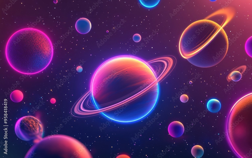 Poster High resolution 3D cartoon rendering of a solar system planet showcasing Mars among other available planets in top quality