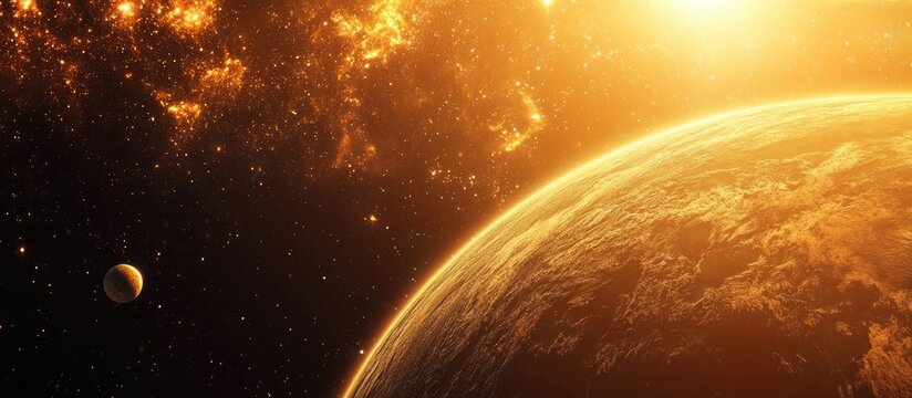 2D illustration in a 3D cartoon rendering style A realistic star pattern background depicting deep interstellar space with bright stars planets and moons Various creative backdrops for science fic