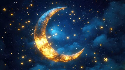 Naklejka premium A beautiful half moon adorned with stars in a 3D cartoon rendering