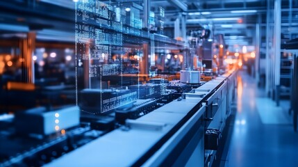 Naklejka premium Automated Electronics Factory Assembly Line with Digital Workflow Optimization