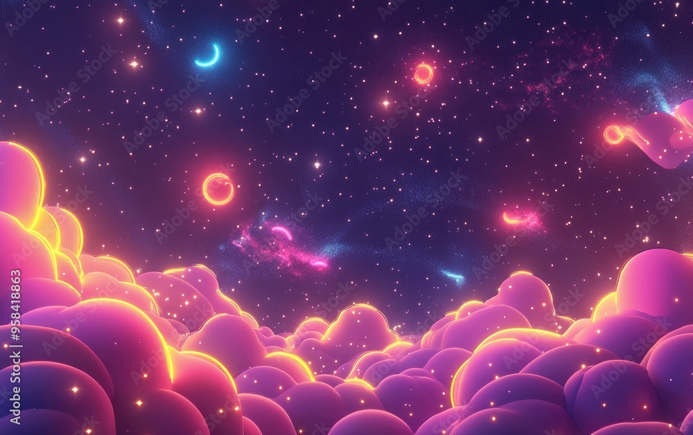 Poster universe filled with stars nebula galaxy and space dust in a 3d cartoon rendering