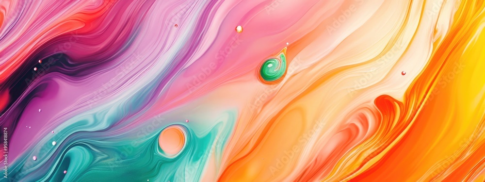 Poster Wavy Circle Abstract gradient artwork in a 3D cartoon rendering Colorful liquid marble style background featuring a fluid ink texture Multi colored graphic waves create a modern art wallpaper desi